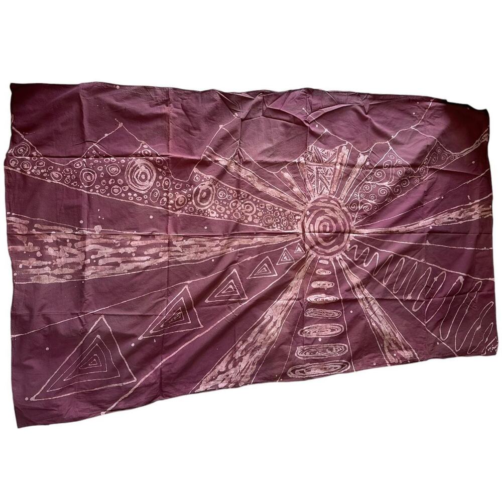 OOAK Handmade Batik Sunrise Over Mountain Trippy Hippie Summer Beach Long Sarong